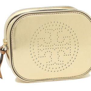 Tory Burch metallic gold cosmetic case